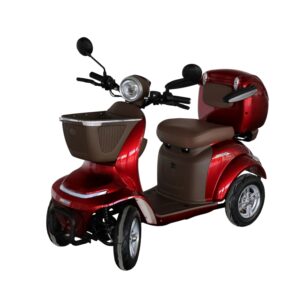 Stabilus raudonas elektrinis keturratis skuteris senjorams ir neįgaliesiems