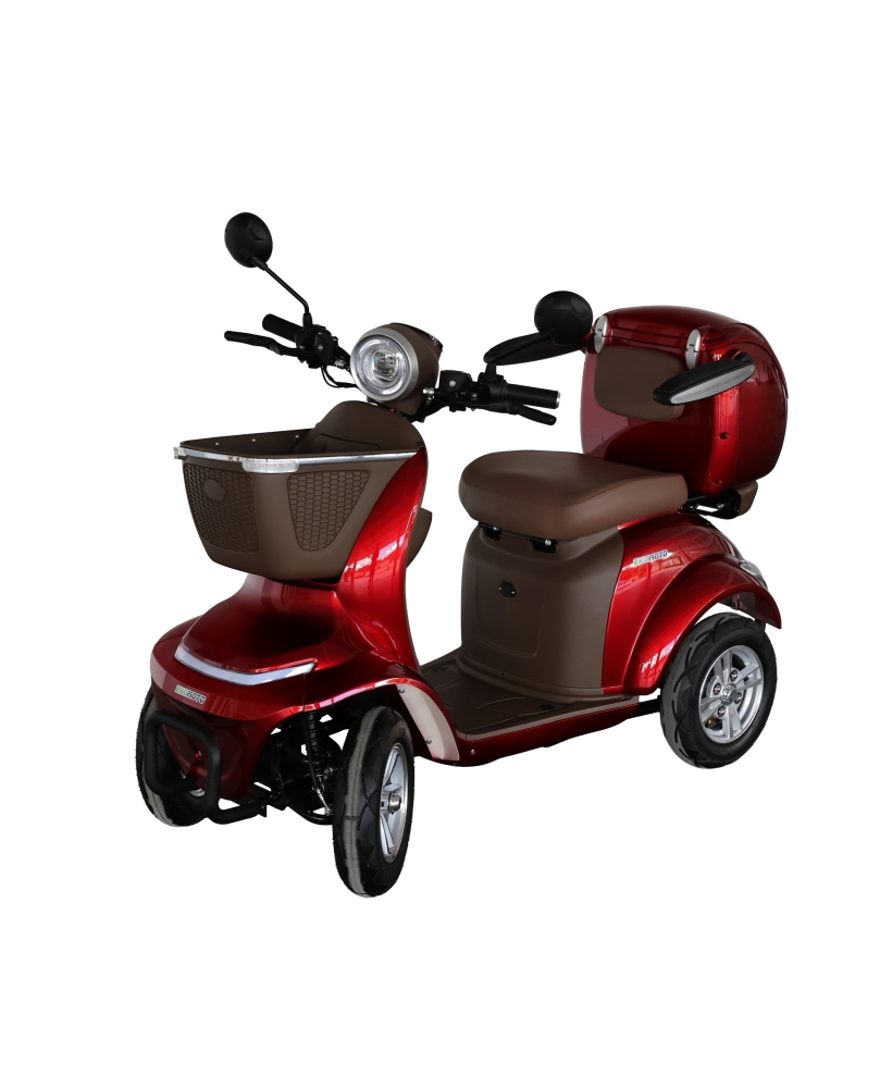Stabilus raudonas elektrinis keturratis skuteris senjorams ir neįgaliesiems