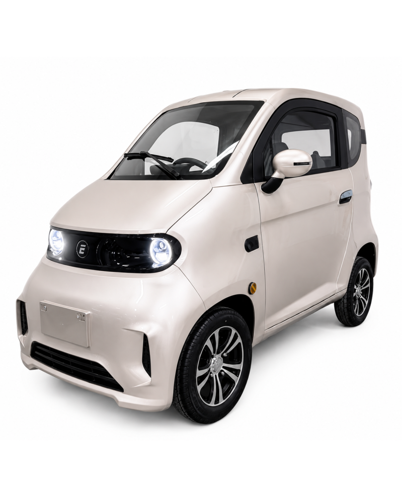 Elektrinis mini automobilis Ekomoto J7 smėlio spalvos su uždara kabina