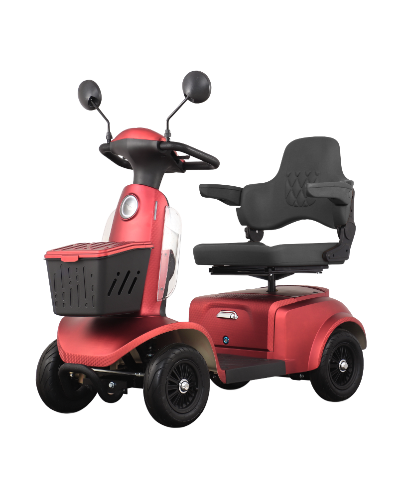 Elektrinis keturratis motoroleris Spirit-3 raudonas, mobilumo skuteris senjorams