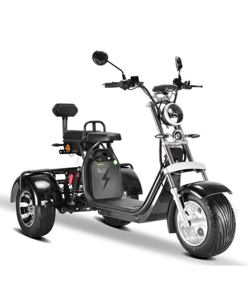 Elektrinis triratis choperis CityCoco CP-3 2000W juodas su Li-ion baterija, šoninis vaizdas