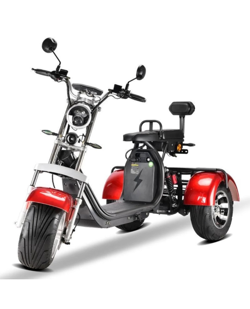 Elektrinis triratis choperis CityCoco CP-3 2000W su raudonais ratais ir Li-ion baterija