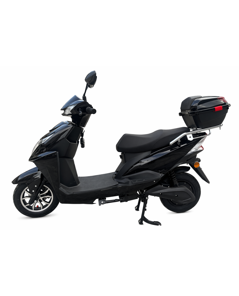 Elektrinis motoroleris Z1000 juodos spalvos galinis šoninis vaizdas su daiktadėže