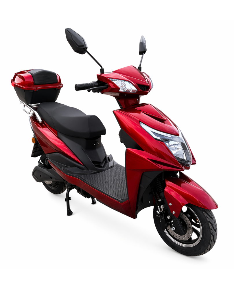 Elektrinis motoroleris Z1000 raudonos spalvos su sportišku kėbulu ir LED žibintais